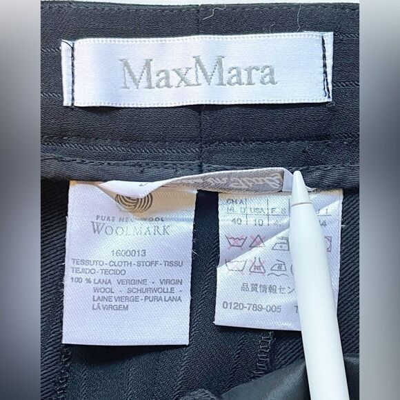 MaxMara black trousers Wool Pinstripe Pants 10 - Picture 7 of 7